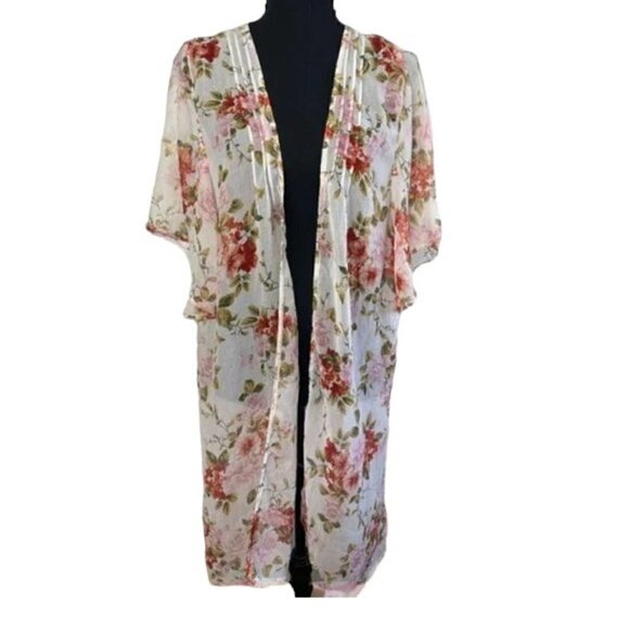American Eagle Outfitters Romantic Rose Floral Kimono Women’s Size Medium - Picture 1 of 9